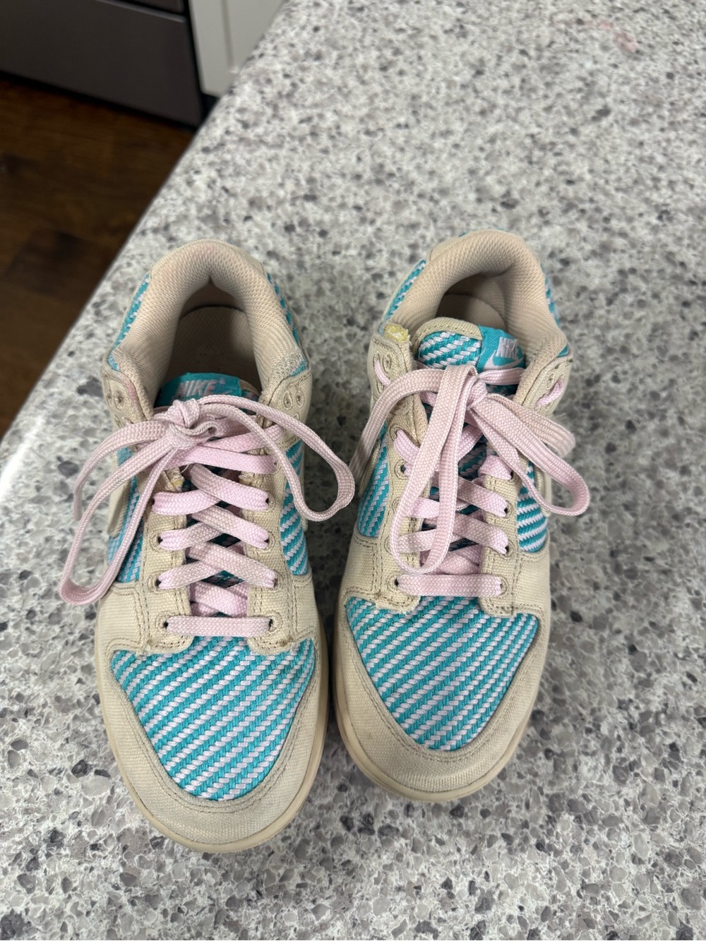 Nike Women’s Teal and Light Pink Striped Sneakers